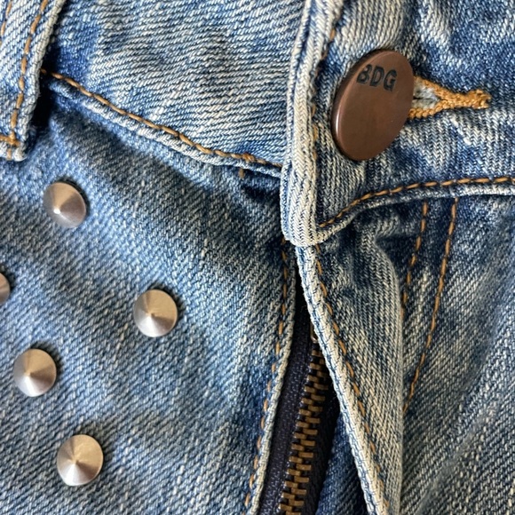 BDG Blue High Rise Distressed Jean Shorts with Studded Details - Picture 4 of 10